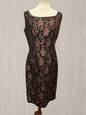 Vintage Black and Copper Brown Lurex Sheath Dress with Bow Detail